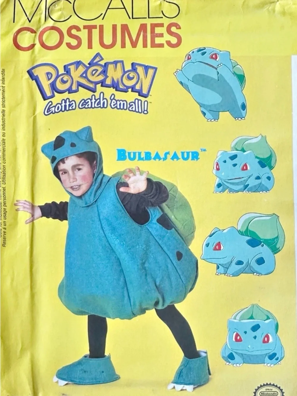 Kids Pokemon Bulbasaur Handmade Costume Set with Detachable Green Bulb